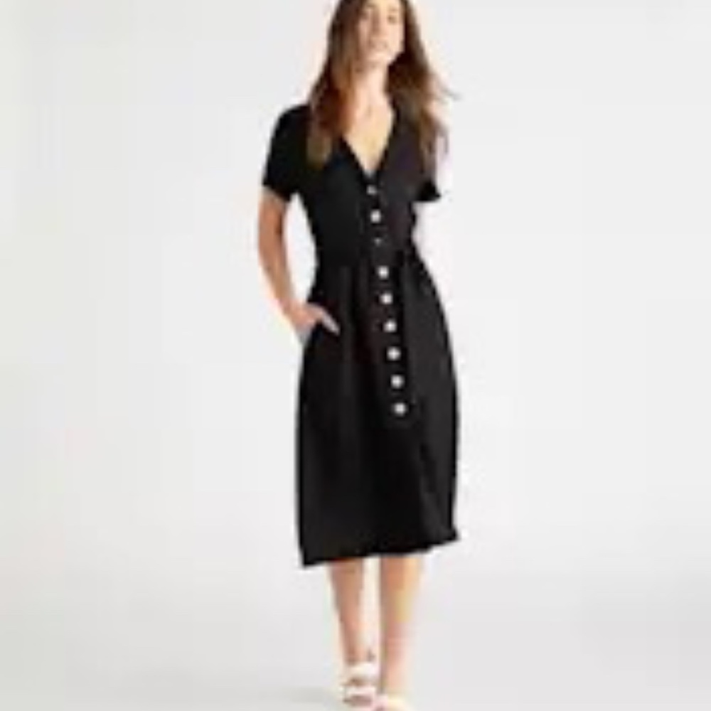 Quince Linen Shirt Dress - Black Great Condition - Picture 3 of 4